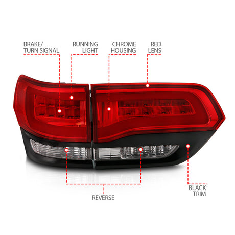 Feux arrière à LED ANZO 2014-2016 Jeep Grand Cherokee Rouge/Clair