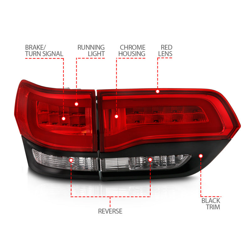 Feux arrière à LED ANZO 2014-2016 Jeep Grand Cherokee Rouge/Clair