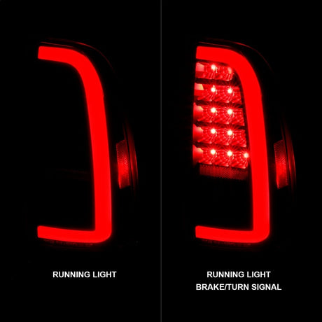Feux arrière à LED ANZO 00-06 Toyota Tundra (lit standard/cabine standard) avec barre lumineuse, boîtier noir, lentille fumée