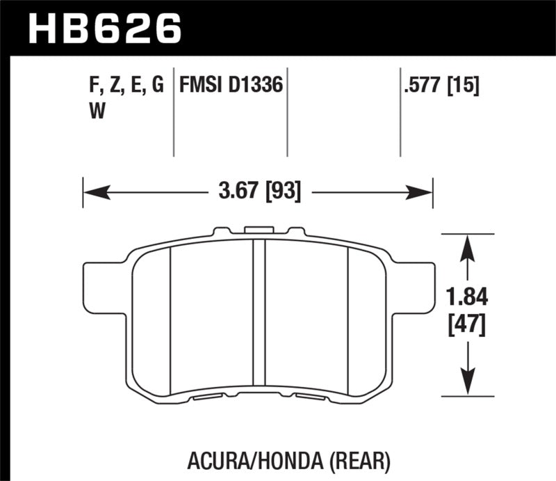 Plaquettes de frein arrière Hawk pour Honda Accord 2,4 L/3,0 L/3,5 L 08-10 / Acura TST 2,4 L HPS 09-10