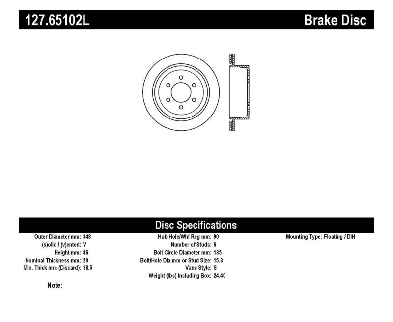 Rotor arrière gauche rainuré et percé StopTech pour Ford F150 04-09 / Lincoln Mark LT 06-08