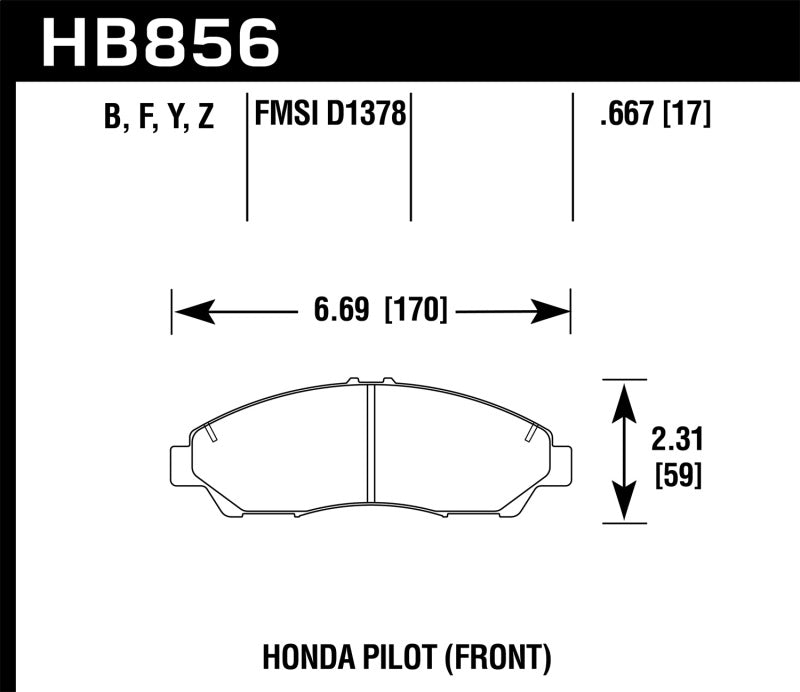 Plaquettes de frein avant en céramique pour Honda Pilot Performance 09-15 Hawk