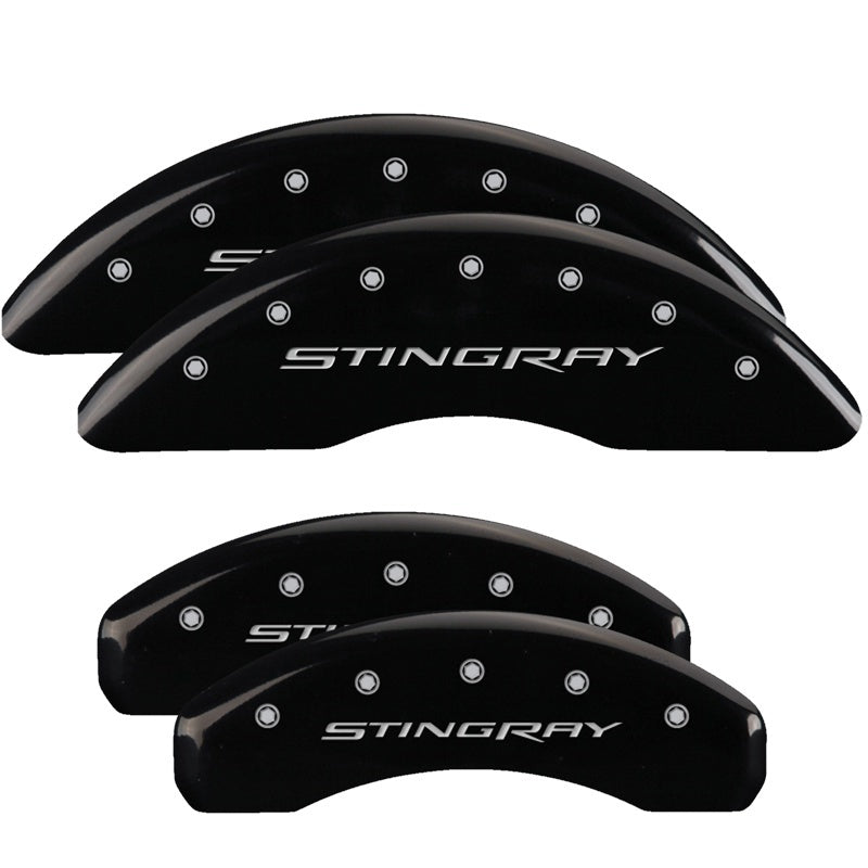 MGP 4 Caliper Covers Engraved Front & Rear Stingray Black finish silver ch