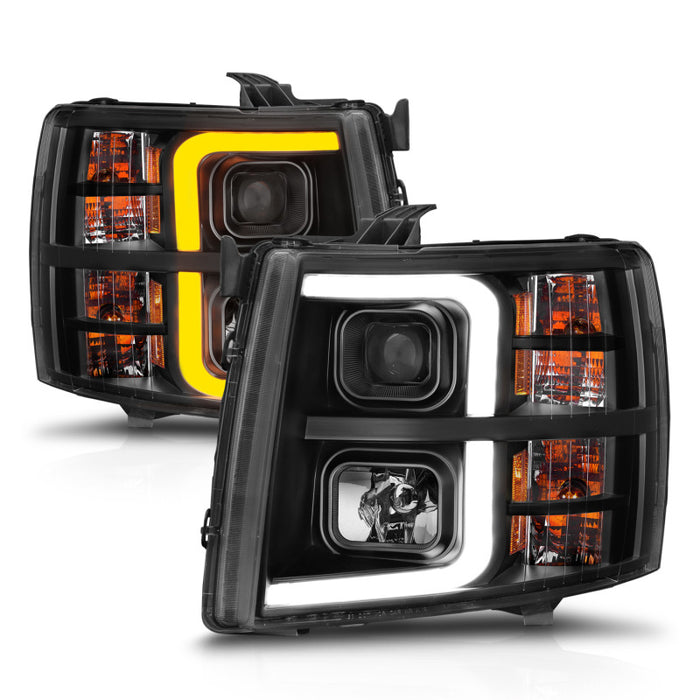 Projecteur ANZO 2007-2013 Chevrolet Silverado 1500 avec barre lumineuse Boîtier noir avec séquentiel