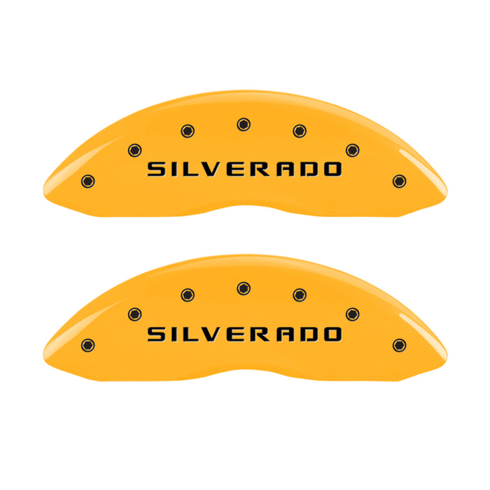 MGP 4 Caliper Covers Engraved Front & Rear Silverado Yellow Finish Blk Char 04 Chevy Avalanche 1500