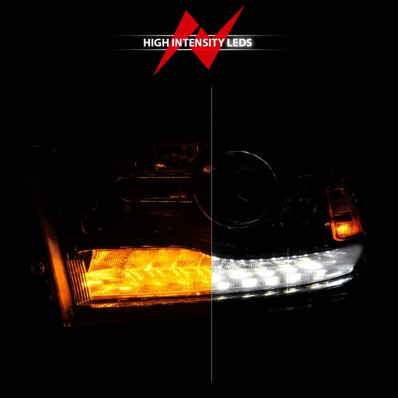 Phares à LED Anzo 09-18 Dodge 1500-3500 de style planche avec commutateur arrière + hyper noir séquentiel (style OE)