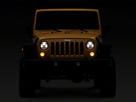 Phares à DEL Raxiom 07-18 Jeep Wrangler JK 7 pouces Boîtier orange - Lentille transparente