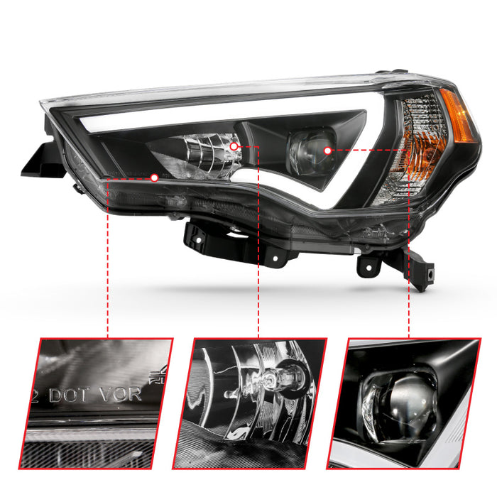 Phares de projecteur de style planche ANZO 14-18 Toyota 4 Runner Noir avec ambre