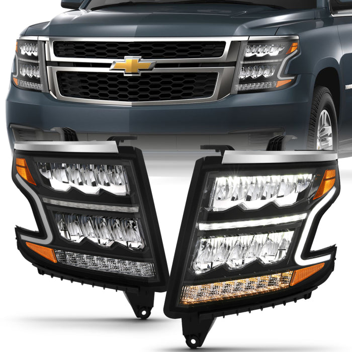 Phares à barre lumineuse LED ANZO 15-20 Chevy Tahoe/Suburban, noir avec séquentiel avec DRL avec ambre