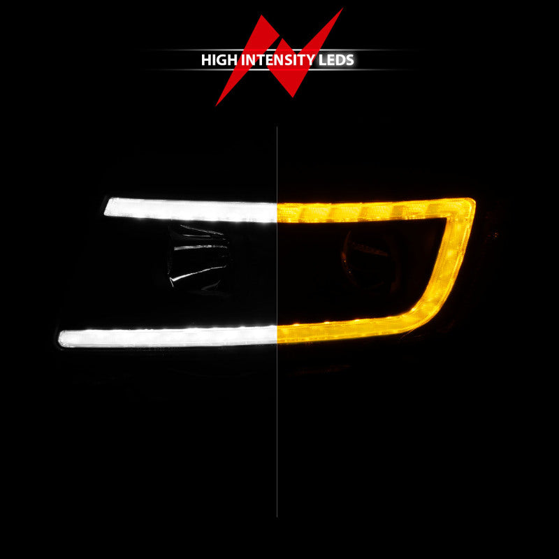 ANZO 11-13 Jeep Grand Cherokee (halogène d'usine uniquement) Phares de projecteur avec barre lumineuse Swtchbk Noir