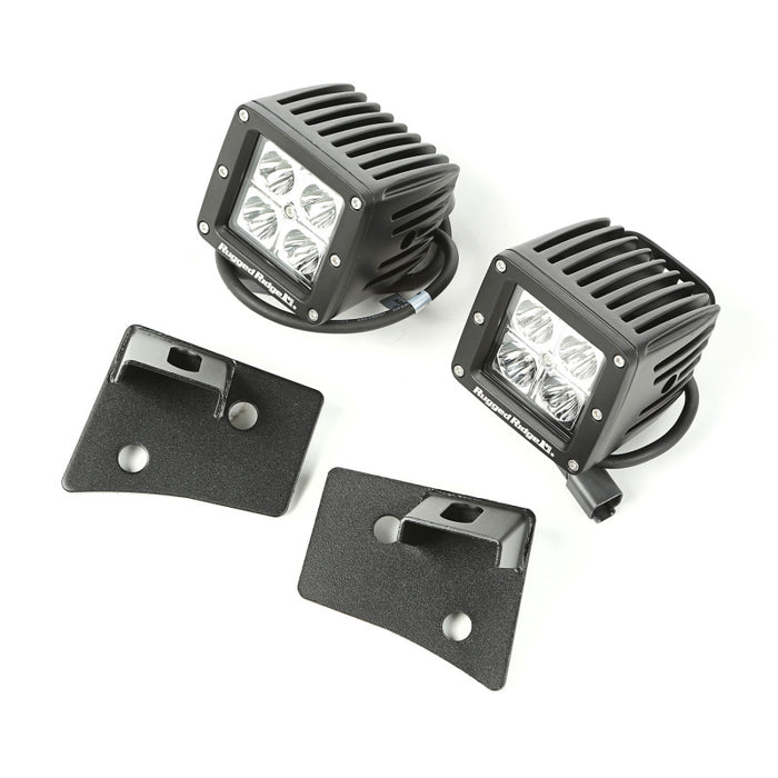 Kit de pare-brise à LED carré noir texturé Rugged Ridge 07-18 avec supports