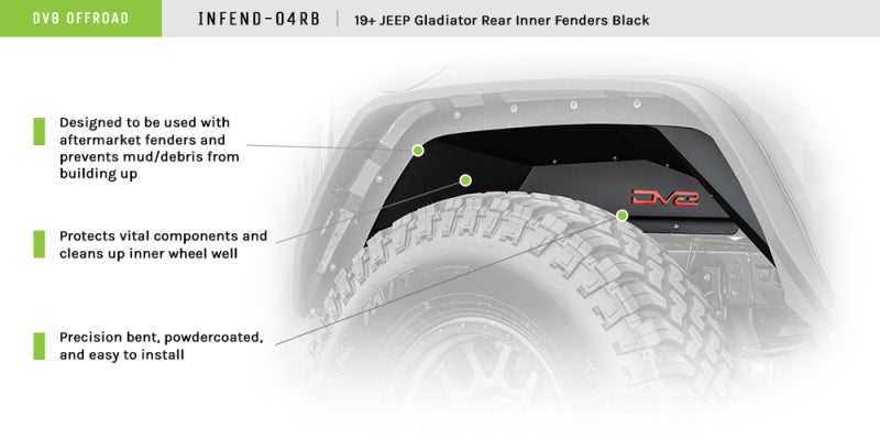 Garde-boue arrière intérieur Jeep Gladiator DV8 Offroad 201+ - Noir