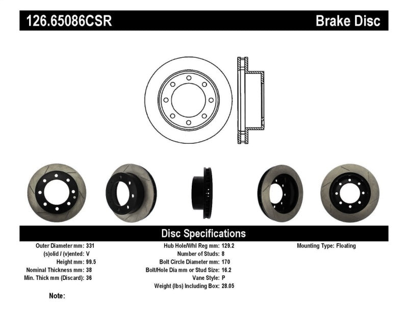 Disque de frein avant droit fendu CRYO StopTech Power Slot 00-05 Ford Excursion / 99-04 F250/F350