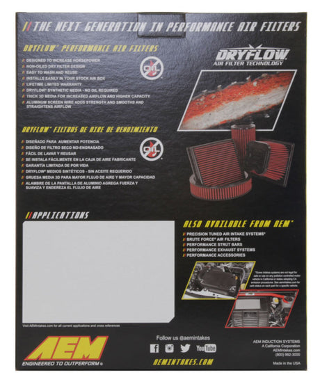 Filtre à air Dryflow AEM pour Hyundai Genesis Sedan V6-3.8LF/I 2015