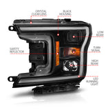 Phare de projecteur ANZO 2018-2020 Ford F-150 avec boîtier noir de style Plank Switchback