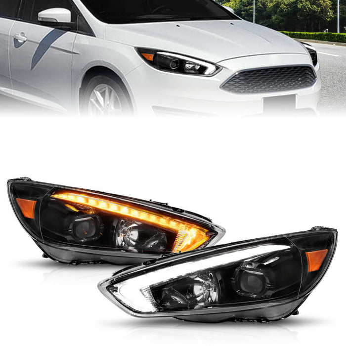 Phares de projecteur ANZO 15-18 Ford Focus - avec interrupteur de barre lumineuse et boîtier noir