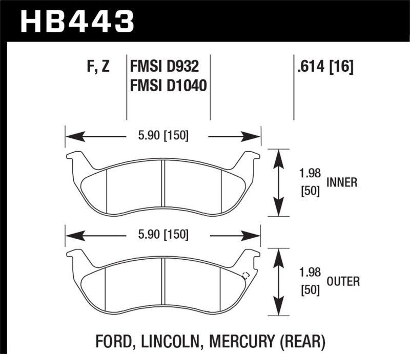 Plaquettes de course arrière Hawk 03-04 Mercury Marauder DTC-30