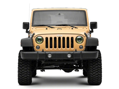 Phares à DEL Raxiom 07-18 Jeep Wrangler JK 7 pouces Boîtier vert - Lentille transparente