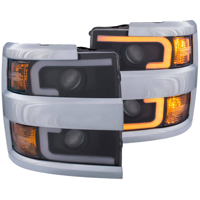 Phares de projecteur ANZO 15-17 Chevrolet Silverado 2500HD / 3500HD Noir avec bordure chromée