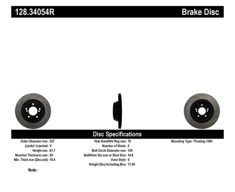 Rotor arrière droit percé StopTech 01-07 BMW M3 (E46) / 00-04 M5 (E39)