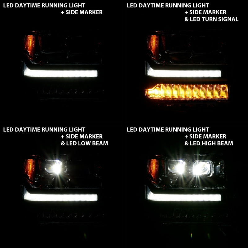 Phares de projecteur à LED ANZO 16-18 Chevrolet Silverado 1500 avec interrupteur de style planche chromé avec ambre