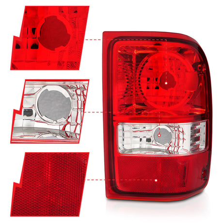 Feux arrière ANZO 2001-2011 Ford Ranger avec lentille rouge/transparente (remplacement OE) Paire