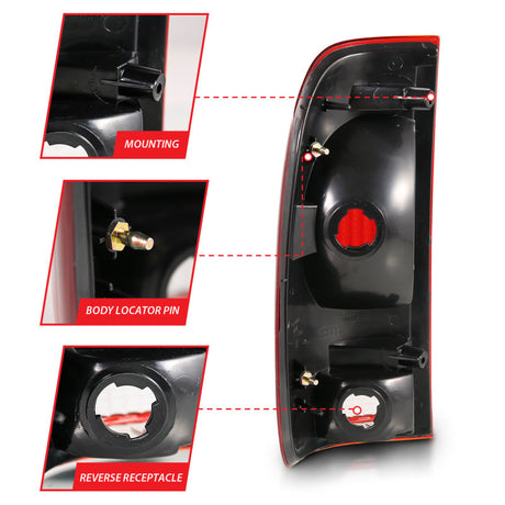 Feu arrière ANZO 1997-2003 Ford F-150, lentille rouge/transparente (remplacement d'origine)