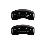 MGP 4 Caliper Covers Engraved Front & Rear With stripes/Dodge Black finish silver ch