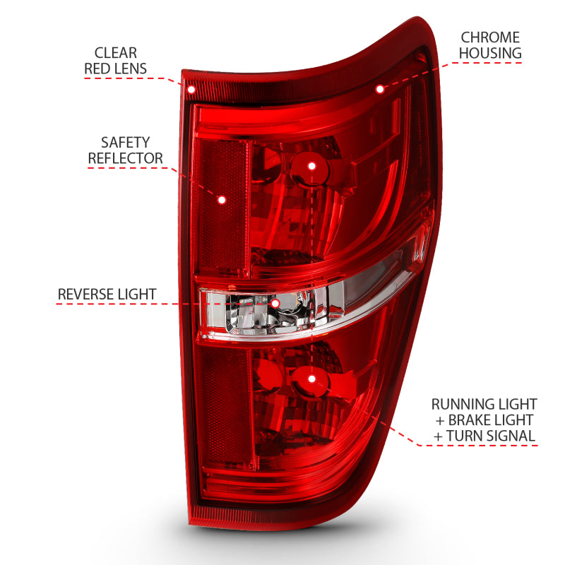 Feu arrière ANZO 2009-2014 Ford F-150 Euro Rouge/Transparent (sans ampoule)