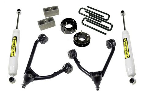Kit de levage Superlift 14-18 Chevy Silv 1500 2WD 3,5 pouces avec bras de suspension en aluminium/acier estampé et amortisseurs arrière