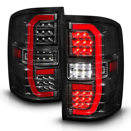 Feux arrière à LED ANZO 14-18 GMC Sierra 1500 avec boîtier noir et lentille transparente (avec barres lumineuses C)