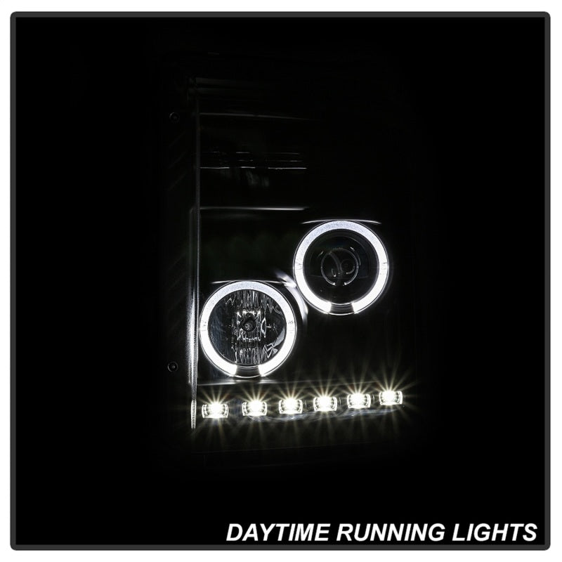 Phares de projecteur Spyder Ford Super Duty 11-16 LEDHalo DRL tout noir PRO-YD-FS11-HL-BKV2