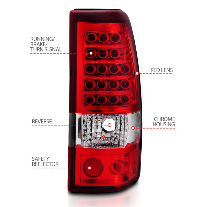 Feux arrière à LED ANZO 2003-2006 Chevrolet Silverado 1500 Rouge/Clair