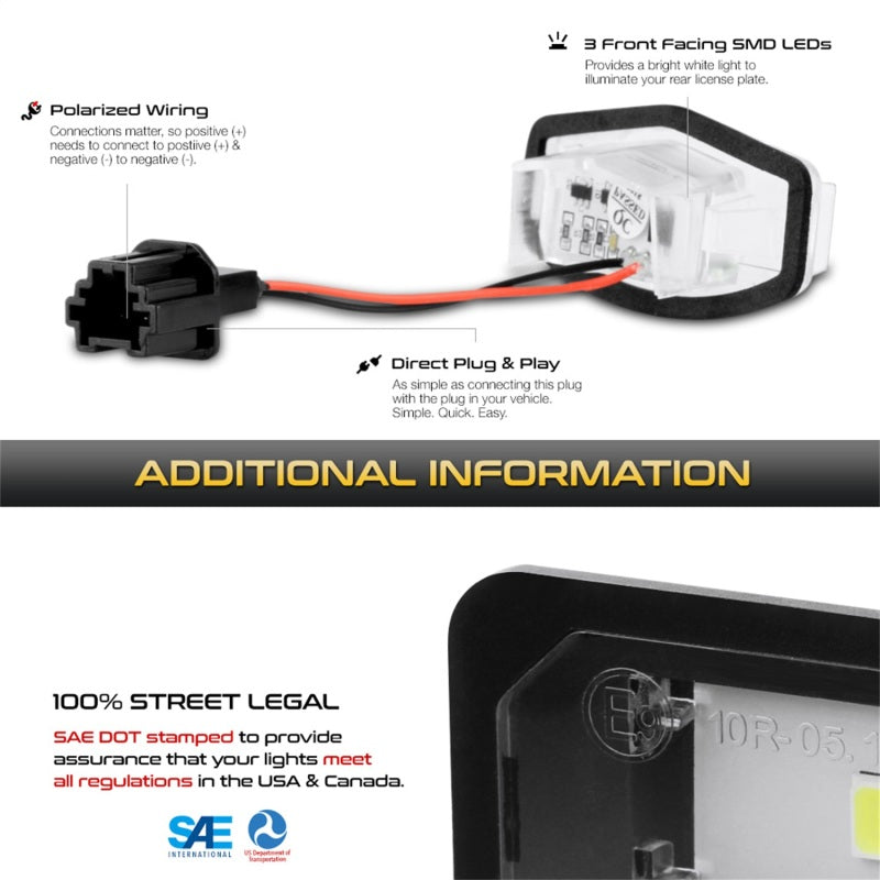 xTune 01-15 Honda Civic LED License Plate Bulb Assembly White 5500K LAC-LP-HA03 - Pair