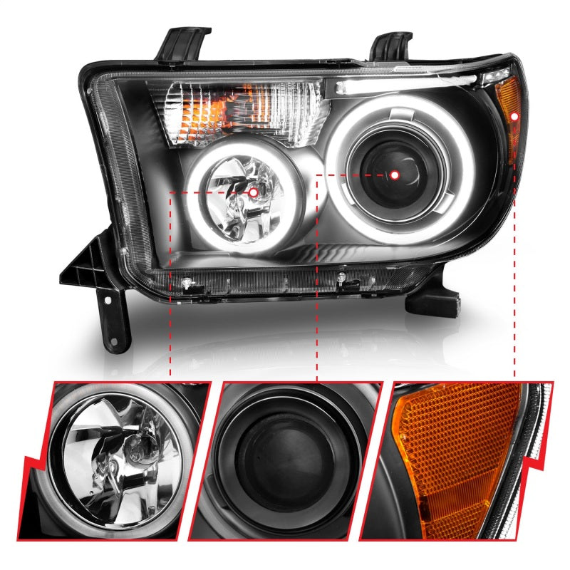 Phares de projecteur ANZO 2007-2013 Toyota Tundra avec halo noir (CCFL)