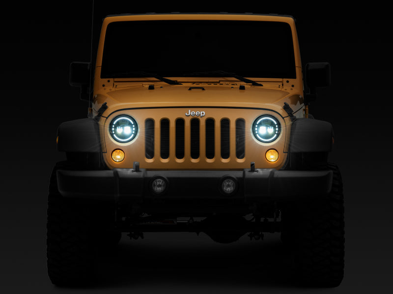 Phares à LED axiaux Raxiom 97-18 Jeep Wrangler TJ/JK 7 pouces avec DRL - Boîtier noir (lentille transparente)