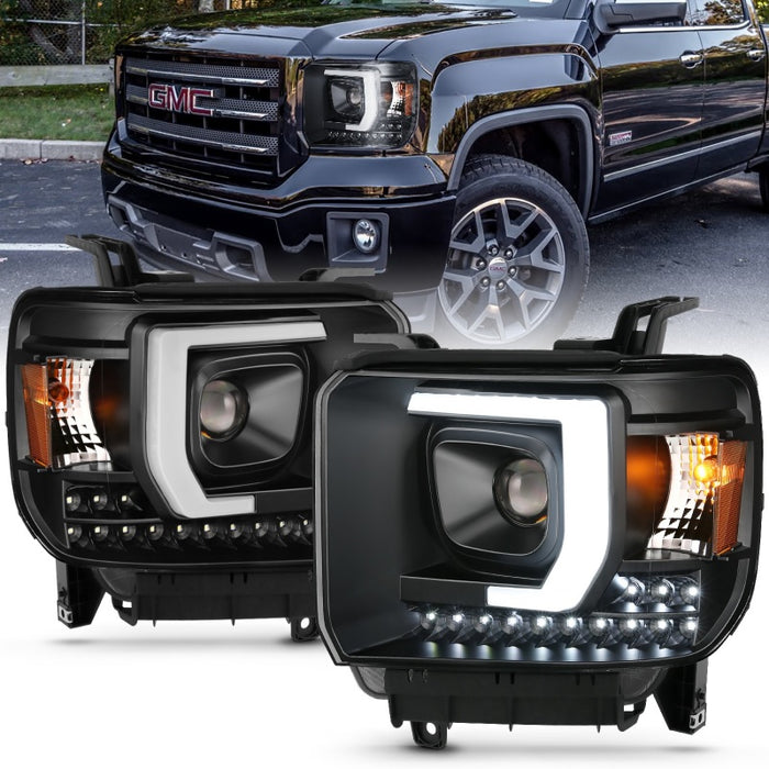 Phare de style planche de projecteur ANZO 2014-2015 Gmc Sierra 1500HD noir avec feux de jour