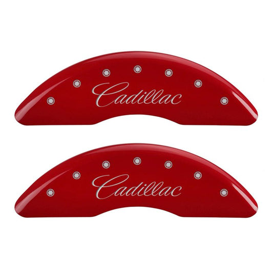 MGP 4 Caliper Covers Engraved Front & Rear Cursive/Cadillac Red finish silver ch