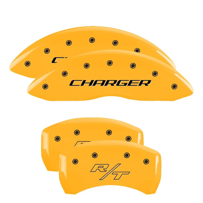 Couvre-étriers MGP 4 gravés F &amp; R Block/Challenger Yellow Finish Black Char 2006 Dodge Charger