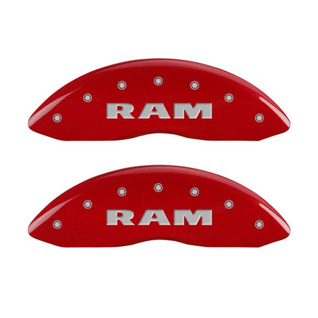 MGP 4 Caliper Covers Engraved Front RAM Engraved Rear RAMHEAD Red finish silver ch