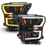 Phares de projecteur ANZO 2015-2017 Ford F-150 avec interrupteur de style planche noir avec ambre