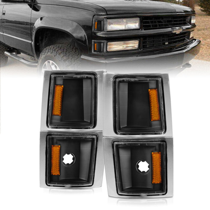 Feux d'angle ANZO 1994-1998 Chevrolet Blazer, boîtier noir, lentille transparente avec réflecteur ambre