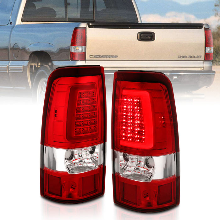 Feux arrière à LED ANZO 2003-2006 Chevy Silverado 1500 style planche chromé avec lentille rouge/transparente