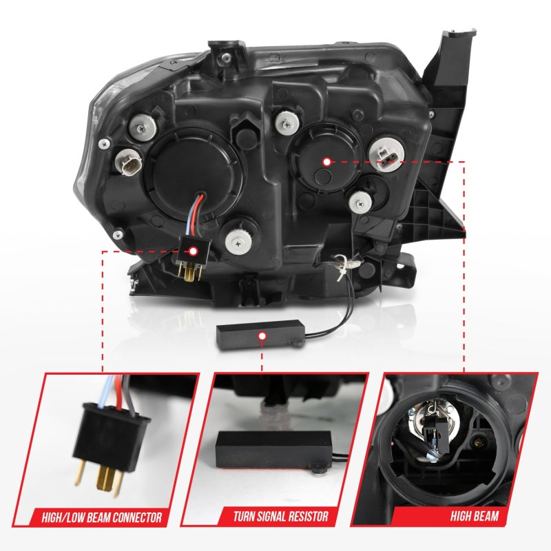 Phares de projecteur ANZO 2014-2016 Toyota Tundra avec barre en U chromée
