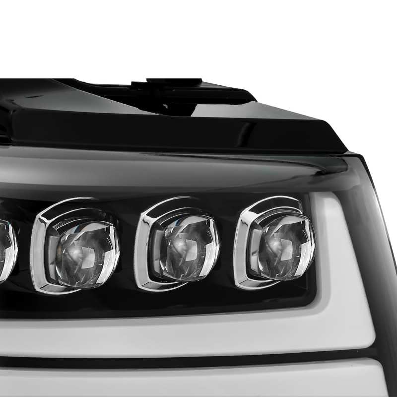 Phares à LED AlphaRex 07-13 Chevy Avalanche NOVA Project, style planche, noir brillant avec éclairage actif/DRL