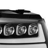 Phares à LED AlphaRex 07-13 Chevy Avalanche NOVA Project, style planche, noir brillant avec éclairage actif/DRL