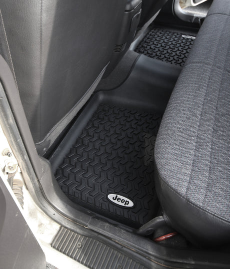 Revêtement de sol arrière Rugged Ridge noir 1984-2001 Jeep Logo Cherokee XJ