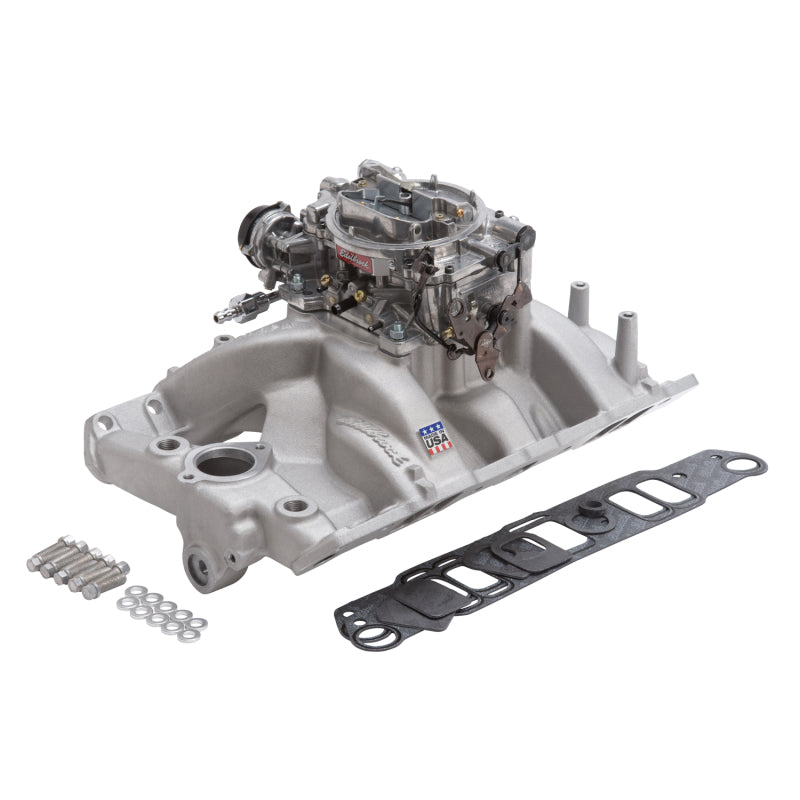 Kit collecteur et carburateur Edelbrock Performer RPM Pontiac finition naturelle