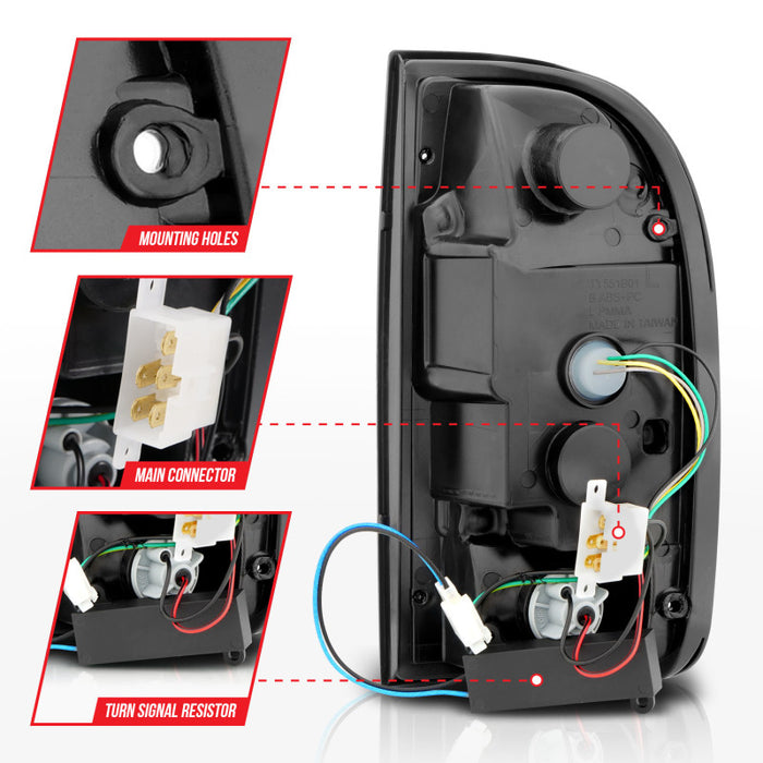 Feux arrière à LED ANZO 95-00 Toyota Tacoma, boîtier chromé, lentille transparente (paire)