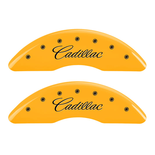 MGP 4 Caliper Covers Engraved F & R Cursive/Cadillac Yellow Finish Black Char 2017 Cadillac CT6